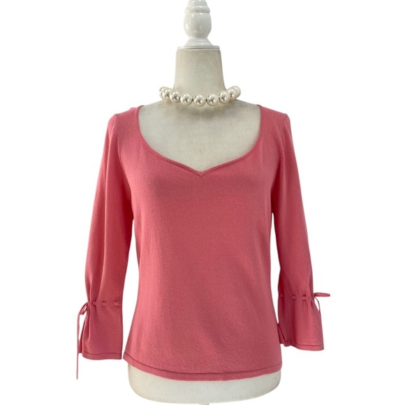 Shu Shu Sweetheart Neckline Pink Women's Top with Sleeve Ties - Picture 7 of 8